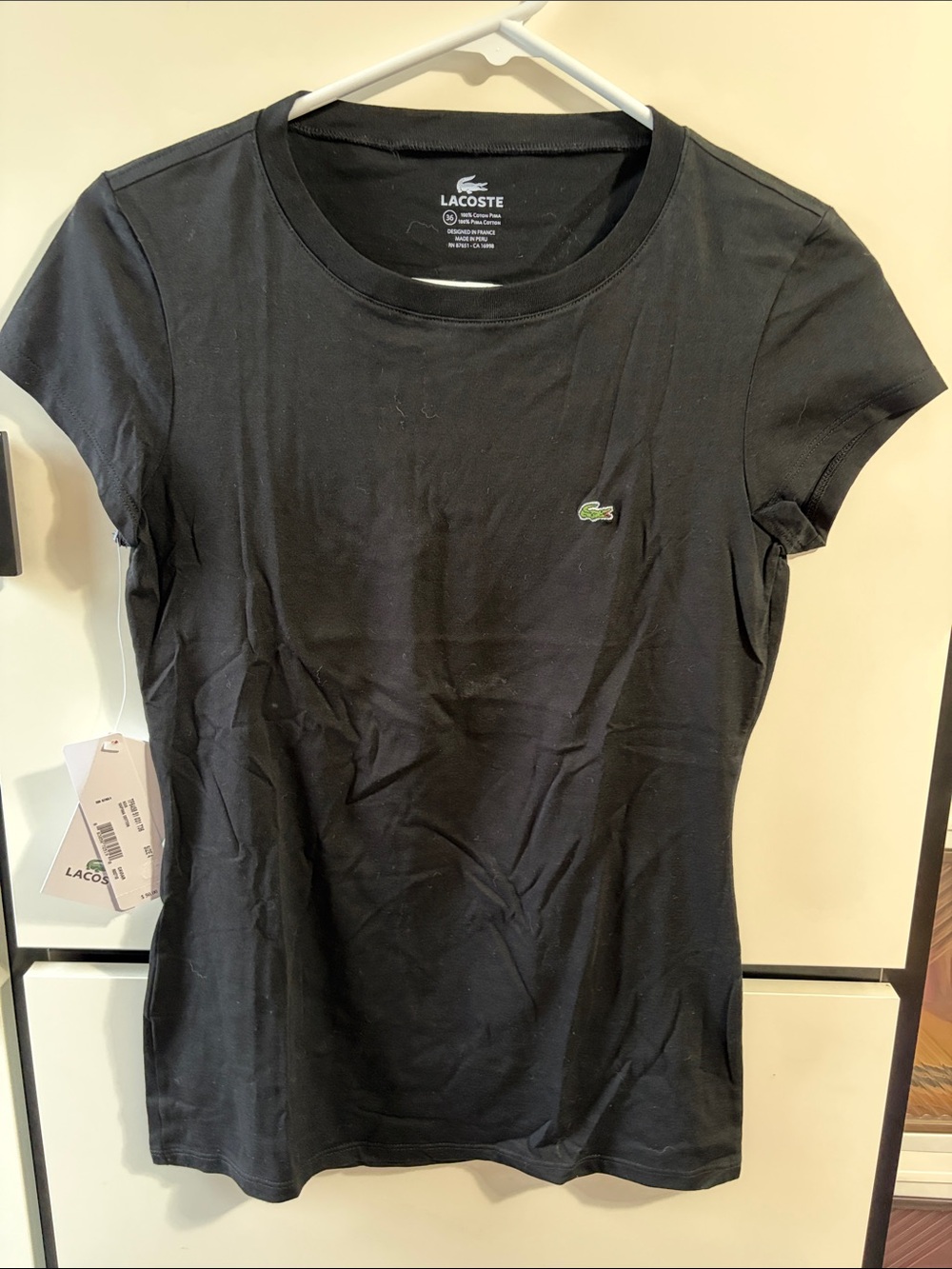 Lacoste Black Short Sleeve Crewneck Tee with Green Crocodile BNWT